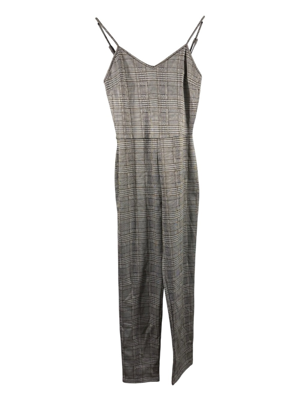 Popular Basics Gray Brown Plaid Wide Leg Cami Jumpsuit Size Medium